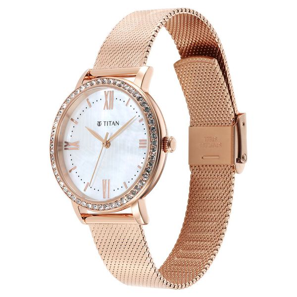 Titan Purple Style Up Quartz Analog White Dial Stainless Steel Strap Watch for Women - image number 2