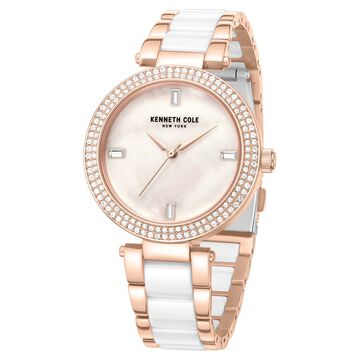 Kenneth Cole Quartz Analog White Dial White Stainless Steel & Ceramic Strap Watch For Women