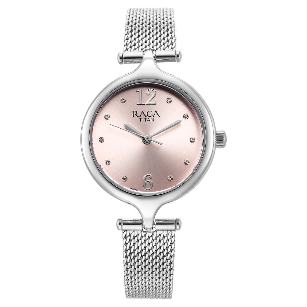 Buy Online Titan Raga Showstopper Quartz Analog Pink Dial Metal Strap Watch for Women 95268sm01 Titan