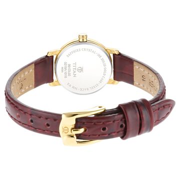 Titan Nebula Vintage 18k Gold Analog Diamond Studded Dial Leather Strap Watch for Women