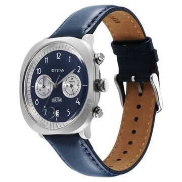 Titan Timeless Treasures Quartz Analog Dual Time Blue Dial With Blue Color Leather Strap Watch For Men