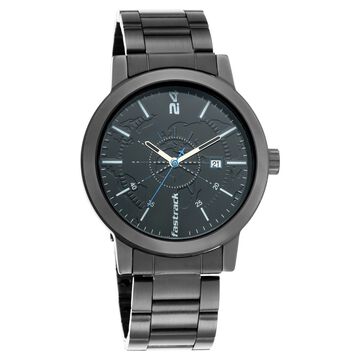 Fastrack Tripster Quartz Analog with Date Black Dial Stainless Steel Strap Watch for Guys