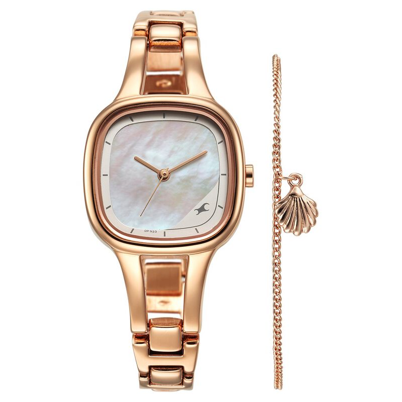 Fastrack Pulse Quartz Analog Mother Of Pearl Dial Rose Gold Metal Strap Watch For Girls