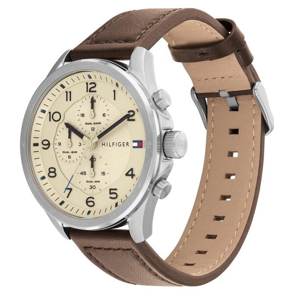 Tommy Hilfiger Quartz Multifunction Orange Dial Leather Strap Watch for Men - image number 1