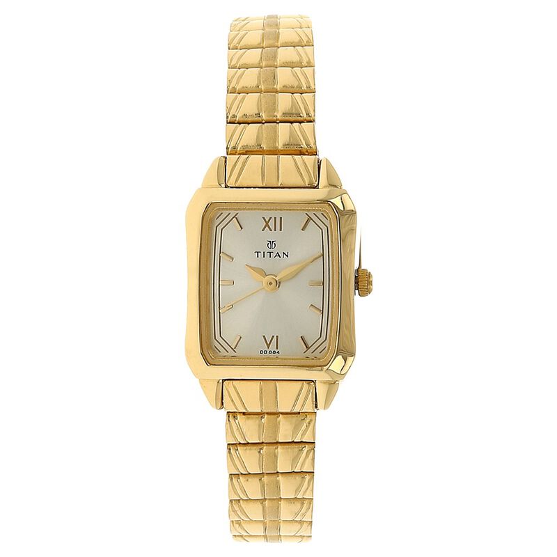 Titan Quartz Analog Champagne Dial Stainless Steel Strap Watch for Women