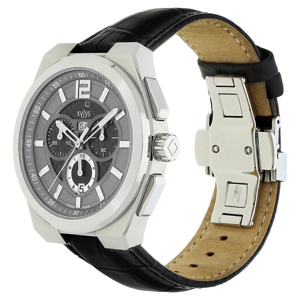 Buy Online Xylys Swiss Chronograph Black Leather Strap and Grey