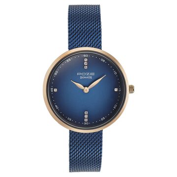 Sonata Poze Quartz Analog Blue Dial Mesh Strap Watch for Women
