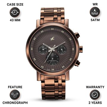 Fastrack Kronos Multifunction Brown Dial Stainless Steel Strap Watch for Guys