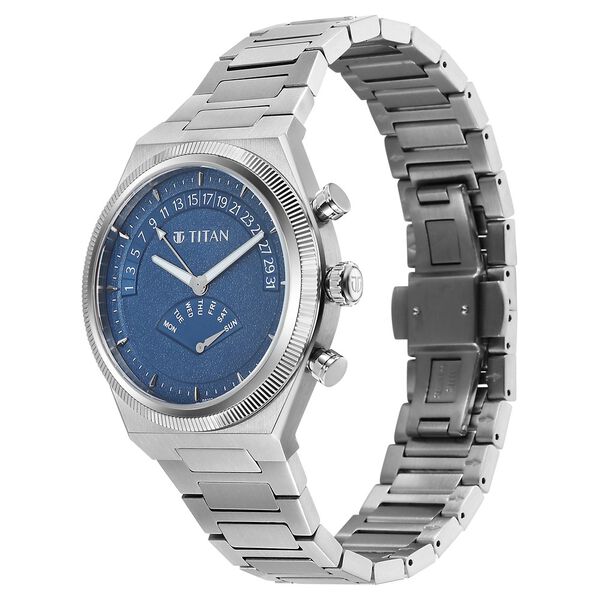 Titan Micromotors Analog with Retrograde Day and Date and Blue Dial Stainless Steel Strap Watch for Men - image number 4