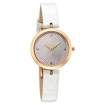 Titan Nebula Lotus 18 KT Gold Quartz Analog Mother Of Pearl Dial White Leather Strap Watch For Women