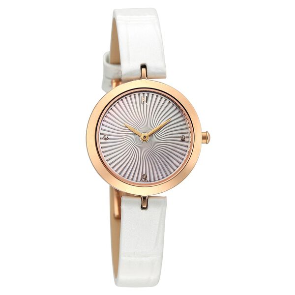 Titan Nebula Lotus 18 KT Gold Quartz Analog Mother Of Pearl Dial White Leather Strap Watch For Women - image number 1