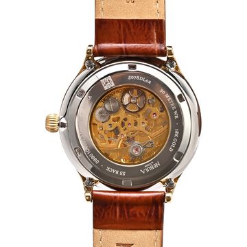 Titan Nebula Abhiyant 18k Gold Hand-Wound Mechanical Analog with Exhibition Caseback Leather Strap Watch for Men