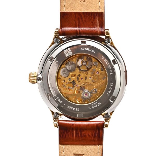 Titan Nebula Abhiyant 18k Gold Hand-Wound Mechanical Analog with Exhibition Caseback Leather Strap Watch for Men - image number 3