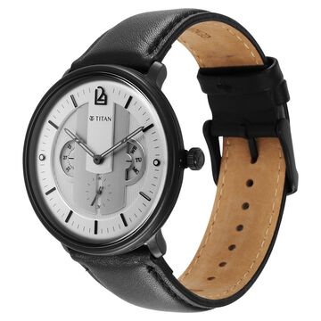 Titan Quartet Silver Dial Quartz Multifunction Leather Strap watch for Men