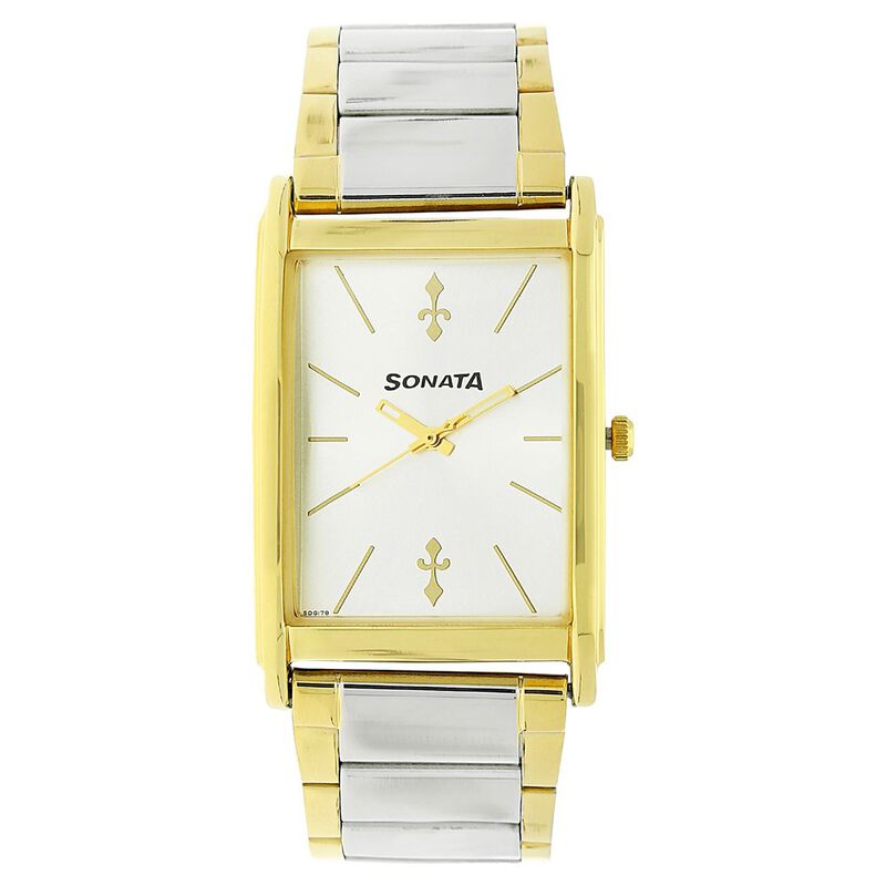 Sonata Quartz Analog Silver Dial Stainless Steel Strap Watch for Men