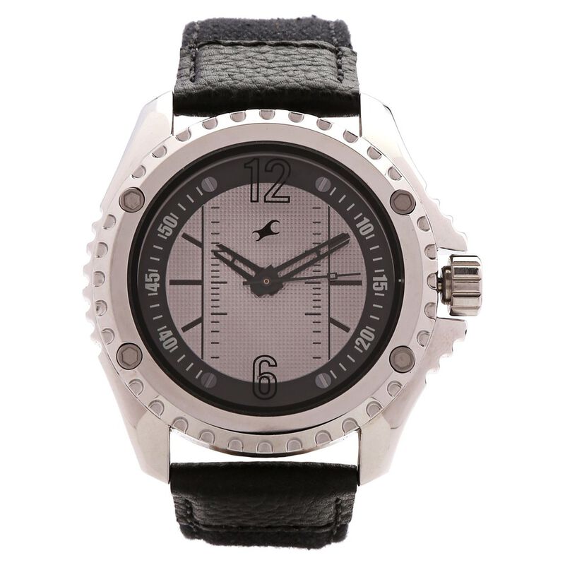 Fastrack Quartz Analog Grey Dial Leather Strap Watch for Guys