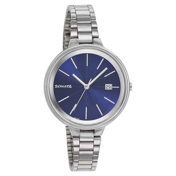 Sonata Quartz Analog Blue Dial Stainless Steel Strap Watch for Women - image number 0