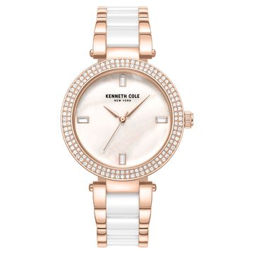 Kenneth Cole Quartz Analog White Dial White Stainless Steel & Ceramic Strap Watch For Women