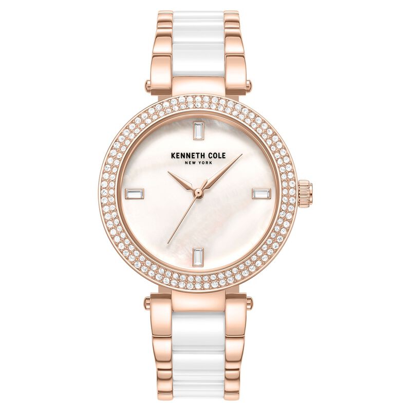 Kenneth Cole Quartz Analog White Dial White Stainless Steel & Ceramic Strap Watch For Women