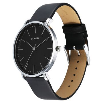 Sonata Ascent Quartz Analog Black Dial Leather Strap Watch For Men