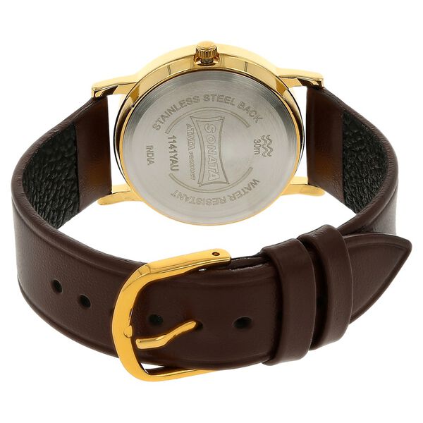 Sonata Quartz Analog with Day and Date White Dial Leather Strap Watch for Men - image number 3