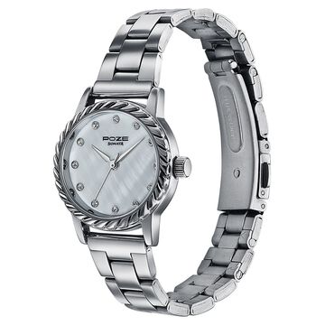 Poze By Sonata Quartz Analog White Mother of Pearl Dial Silver Metal Strap Watch For Women