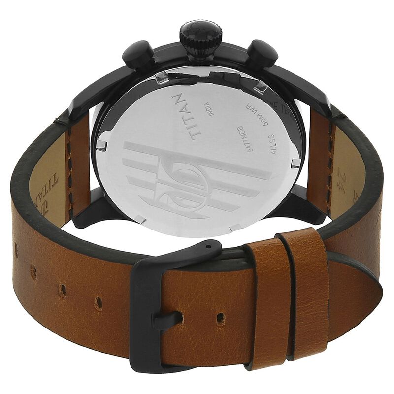 Titan Quartz Chronograph Brown Dial Leather Strap Watch for Men - image number 3