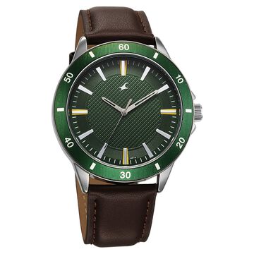 Fastrack Stunners X Quartz Analog Green Dial Leather Strap Watch For Guys