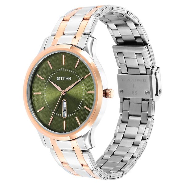Titan Quartz Analog Green Dial Stainless Steel Strap Watch for Men - image number 2
