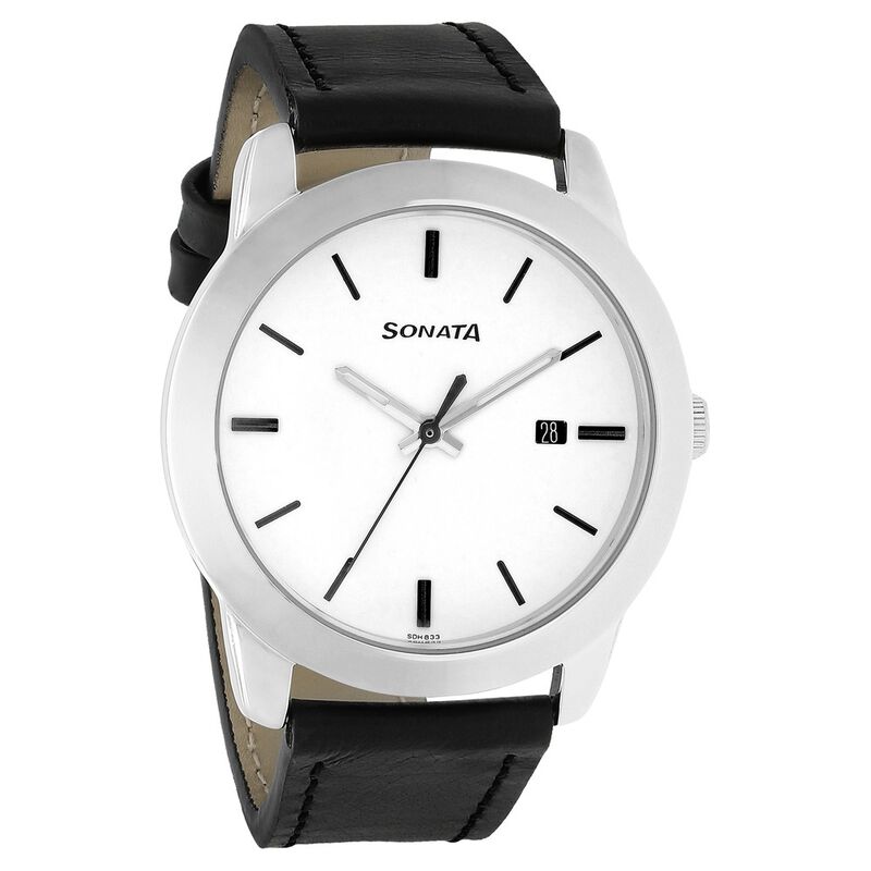 Sonata Quartz Analog with Date White Dial Leather Strap Watch for Men - image number 1