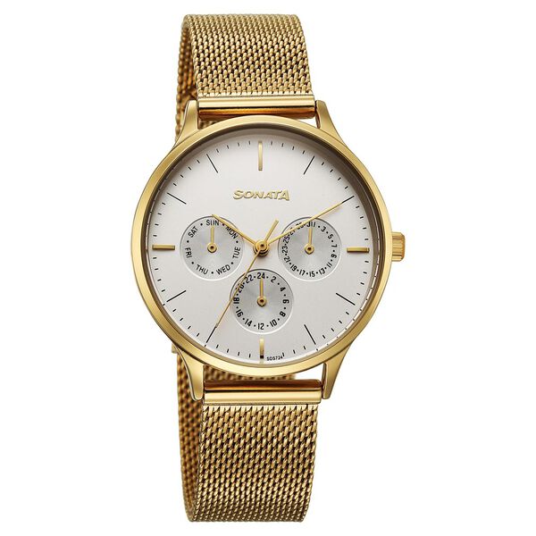Sonata Festive Quartz Multifunction Silver Dial Metal Strap Watch For Women - image number 0