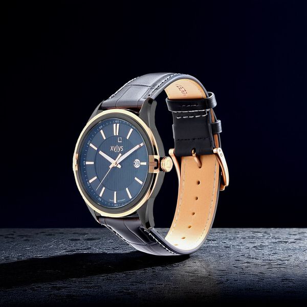 Xylys Swiss Analog Leather Strap Black Dial Watch for Men - image number 5