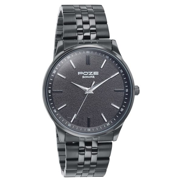 Sonata Poze Quartz Analog Black Round Dial Black Stainless Steel Strap Watch For Men - image number 2