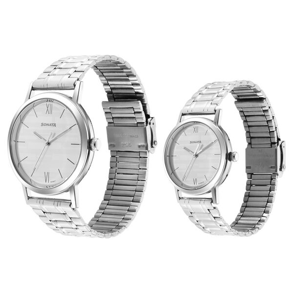 Sonata Pairs Quartz Analog White Dial Stainless Steel Strap Watch for Couple - image number 2