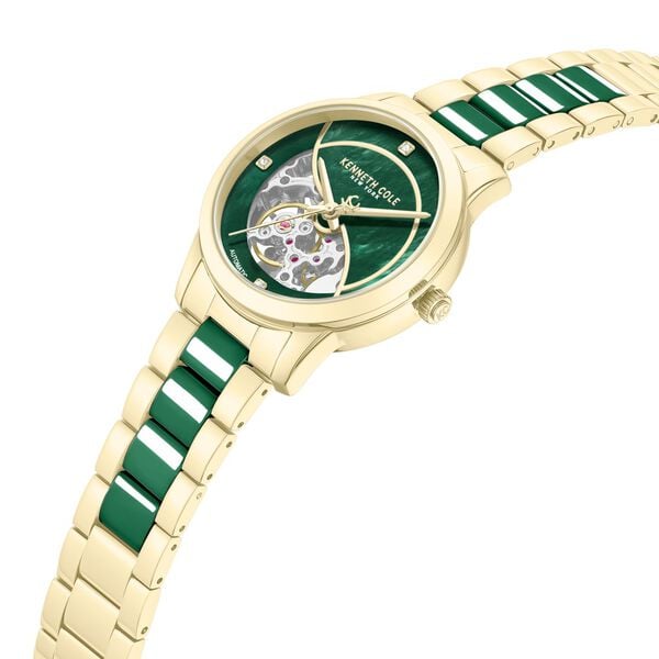 Kenneth Cole Automatic Automatic Green Mother of Pearl Dial Golden Ceramic Strap Watch For Women - image number 3