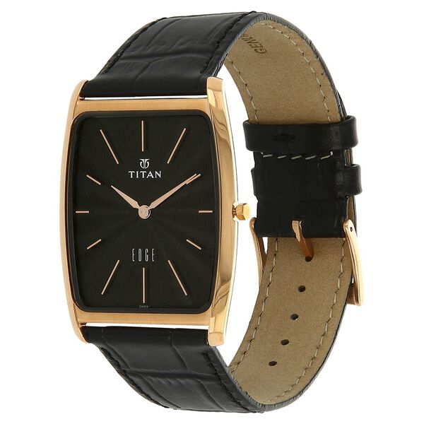 Titan Edge Quartz Analog Black Dial Black Leather Strap Watch For Men - image number 1