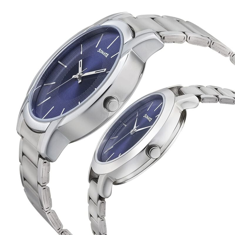 Sonata Quartz Analog Blue Dial Metal Strap Watch for Couple - image number 2