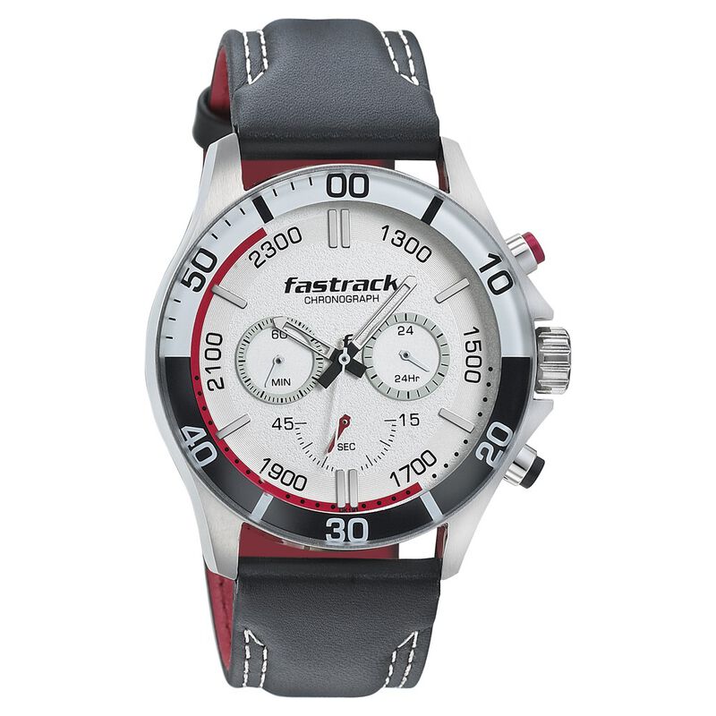 Fastrack Hitlist Quartz Chronograph White Dial Leather Strap Watch for Guys - image number 0