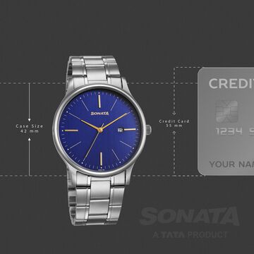 Sonata Aspire Quartz Analog with Date Blue Dial Stainless Steel Strap Watch For Men