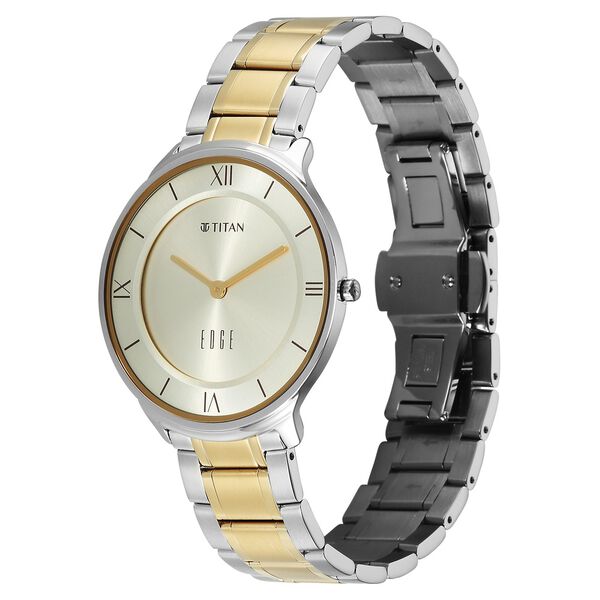 Titan Edge Gleam Quartz Analog Champagne Dial Two Toned Stainless Steel Strap Watch For Men - image number 2