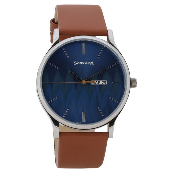 Sonata Knot Blue Dial Leather Strap Watch for Men - image number 0