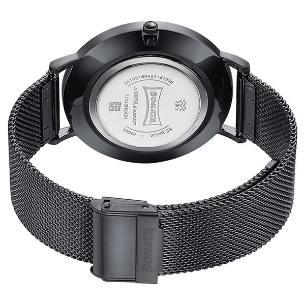 Sonata Quartz Analog with Date Silver Dial Black Stainless Steel Strap Watch For Men - image number 5