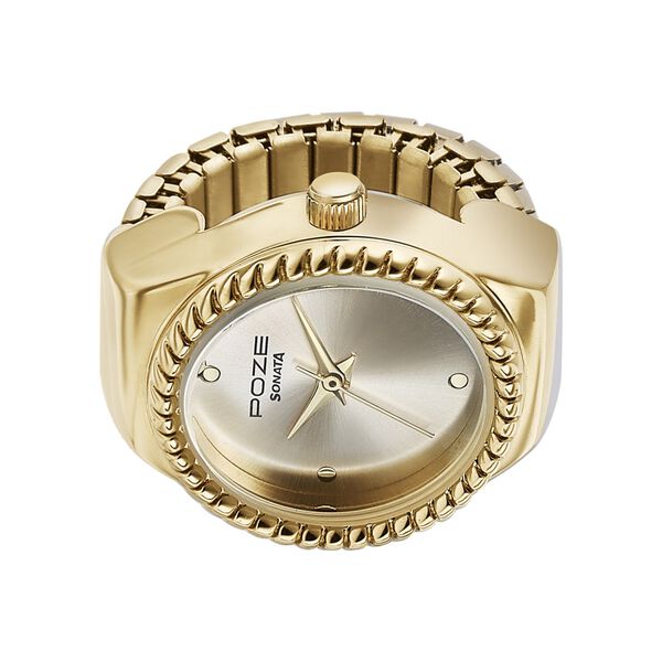 Sonata Poze Quartz Analog Golden Dial Golden Color Stainless Steel Strap Ring Watch For Women - image number 4