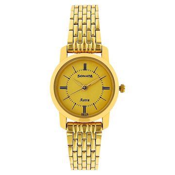 Sonata Quartz Analog Champagne Dial Stainless Steel Strap Watch for Women
