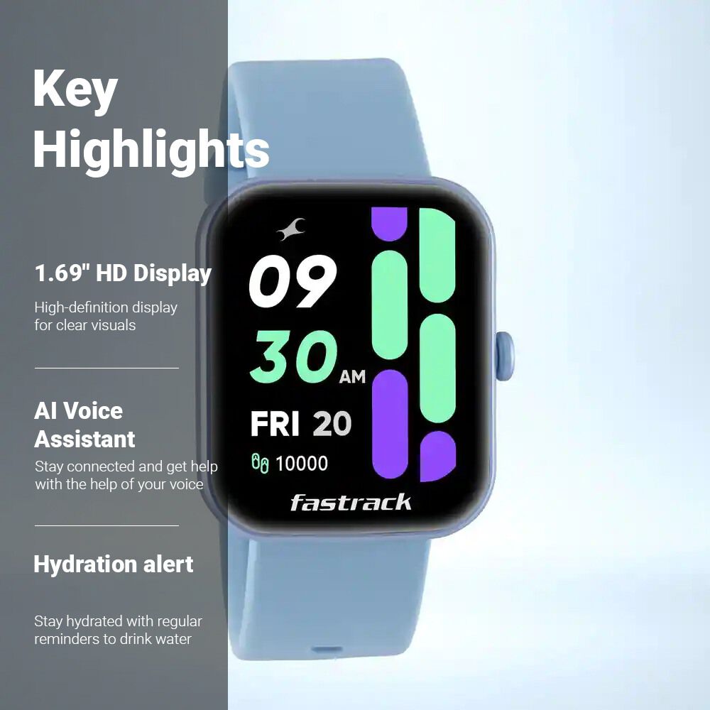 Buy Online Fastrack Reflex Hello Blue HD Smartwatch with AI Voice Hydration Alerts 38079pp03 p Titan