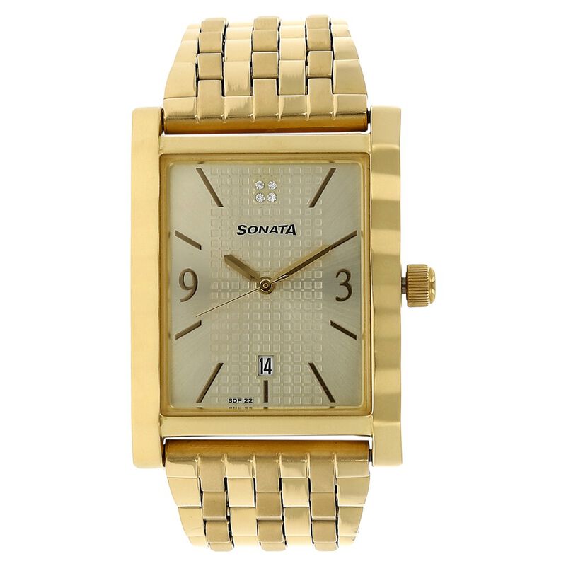 Sonata Quartz Analog with Date Champagne Dial Stainless Steel Strap Watch for Men - image number 0