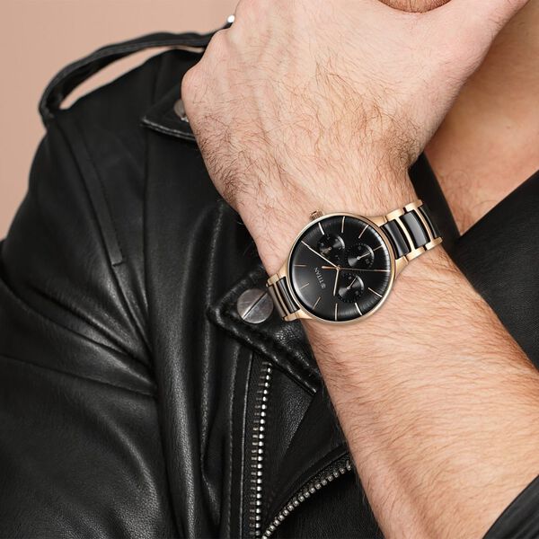 Titan Ceramic Fusion Quartz Multifunction Black Dial Rose Gold Dual-Toned Stainless Steel Bracelet Watch for Men - image number 8