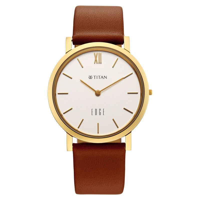 Edge Dynasty Quartz Analog White Dial Brown Leather Strap Watch For Men
