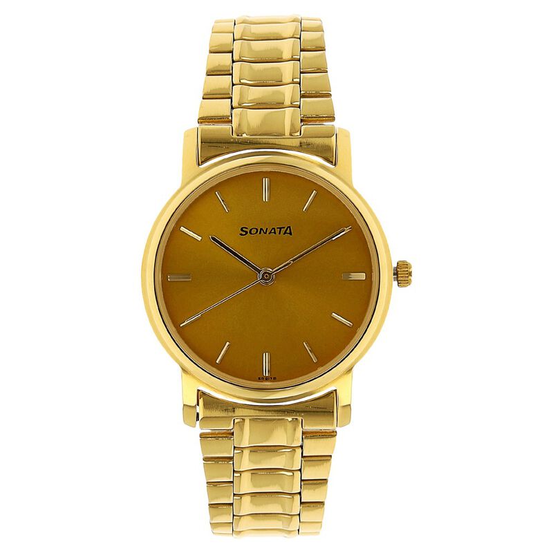 Sonata Quartz Analog Champagne Dial Stainless Steel Strap Watch for Men
