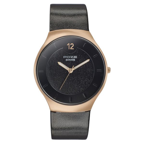 Sonata Poze Quartz Analog Black Dial Leather Strap Watch for Men - image number 0